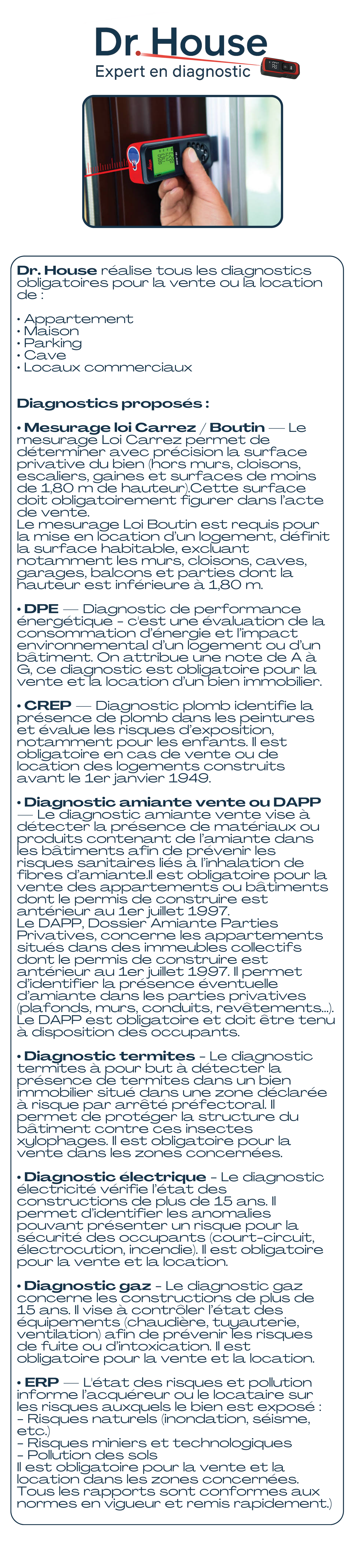 Diagnostic immobilier Paris Dr House Diagnostics DPE amiante plomb gaz électricité Victor Lévy